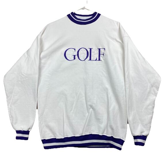 Vintage 90s LA Loving GOLF Sweatshirt XL White Purple USA Made Embroidered - Picture 1 of 12